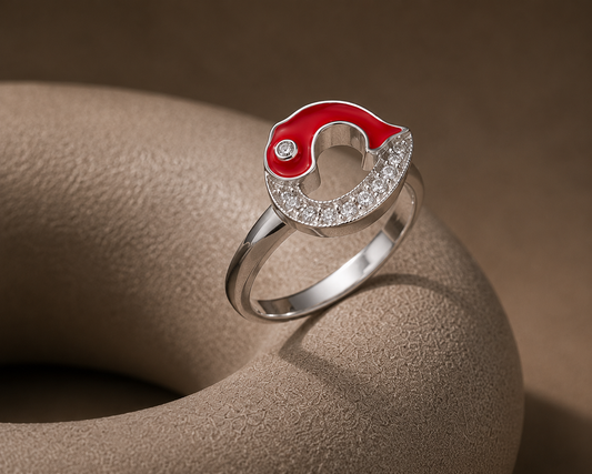 Origo Dolphin Ring | 925 Sterling Silver Red Enamel CZ Ring for Women