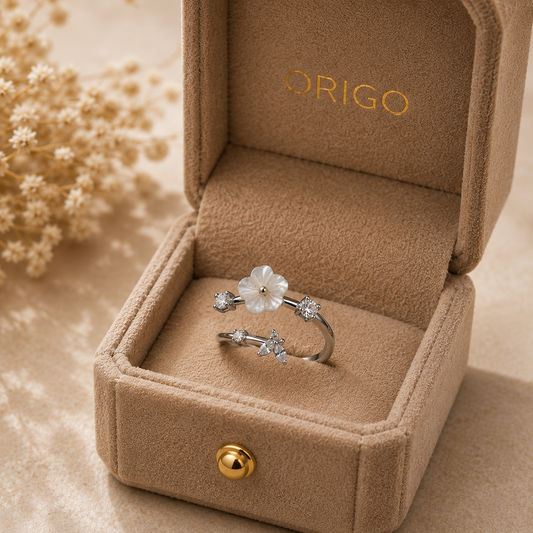 Origo Mother of Pearl Flower Ring | 925 Sterling Silver Floral Ring for Women