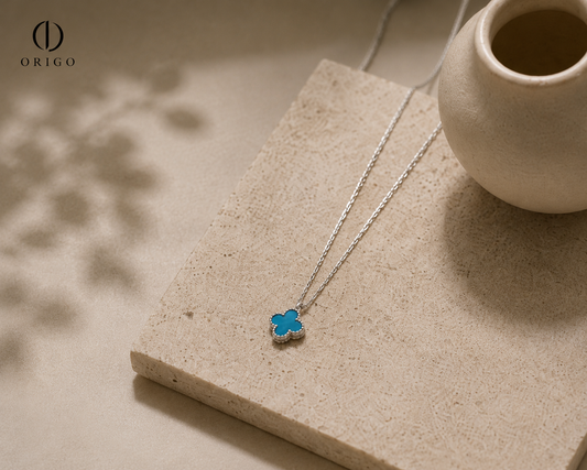 Origo Blue Clover Necklace | 925 Sterling Silver Clover Pendant Necklace for Women