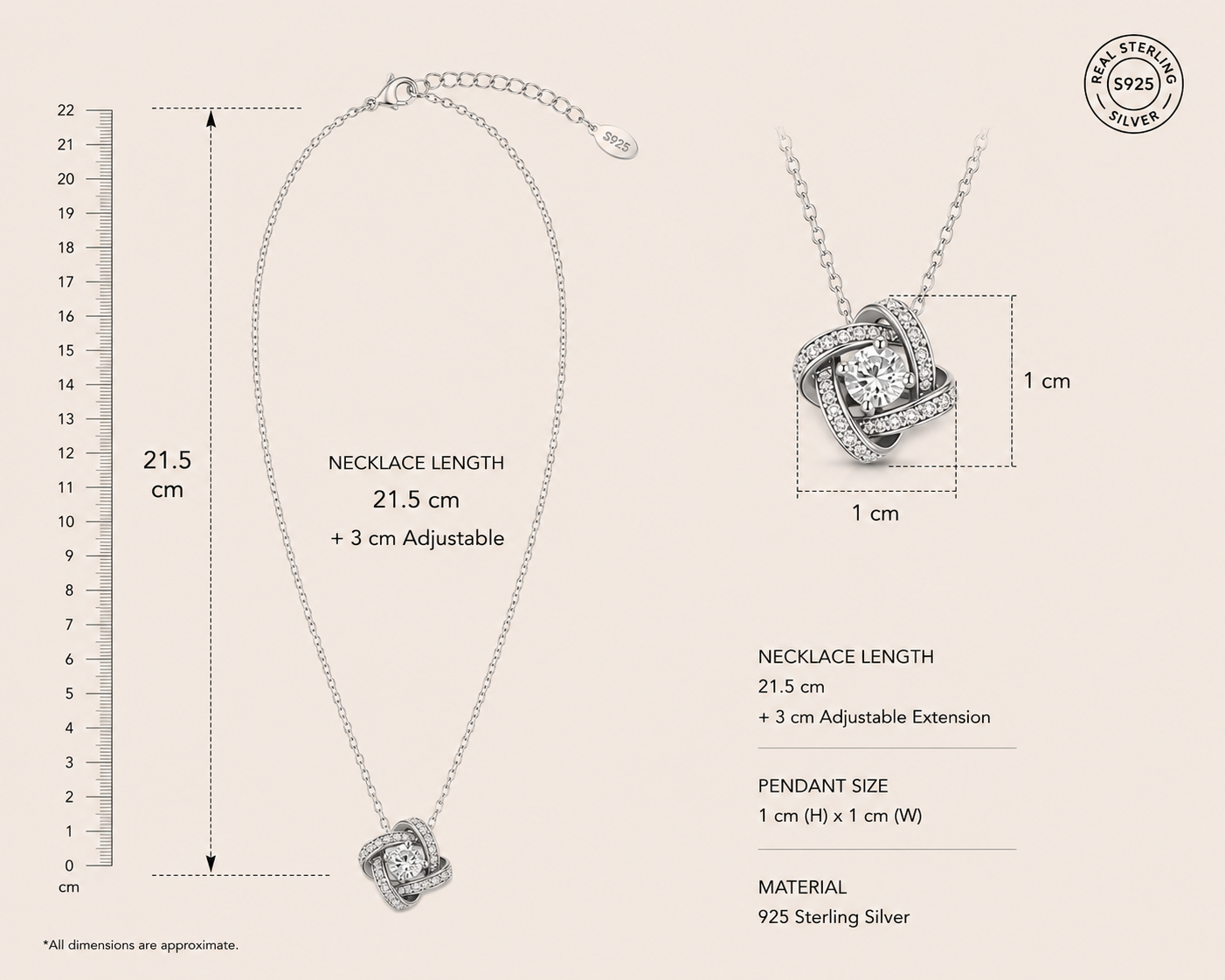 Origo Solitaire Pendant Necklace | 925 Sterling Silver Necklace for Women