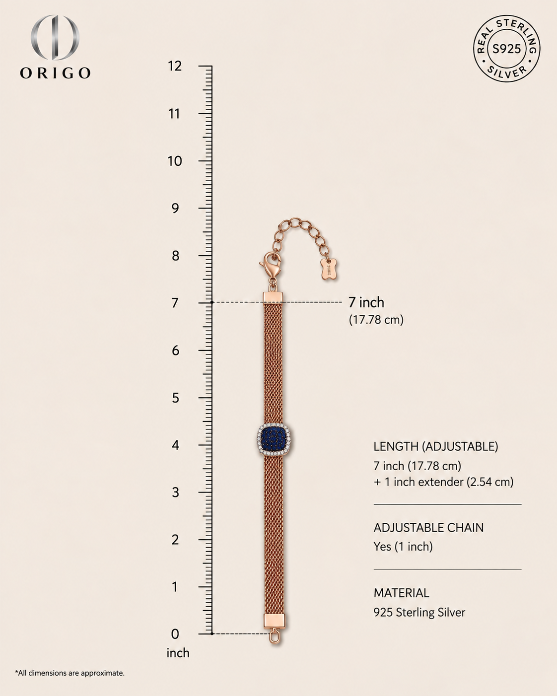Origo Royal Blue Mesh Bracelet | 925 Sterling Silver Blue Stone Bracelet for Women