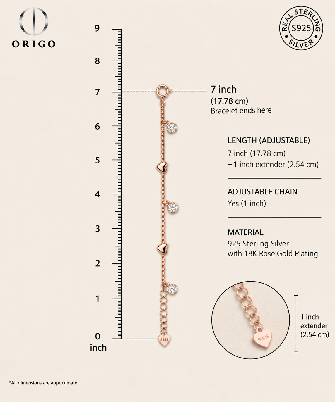 Origo Heart & Diamond Bracelet | 925 Sterling Silver Charm Bracelet for Women
