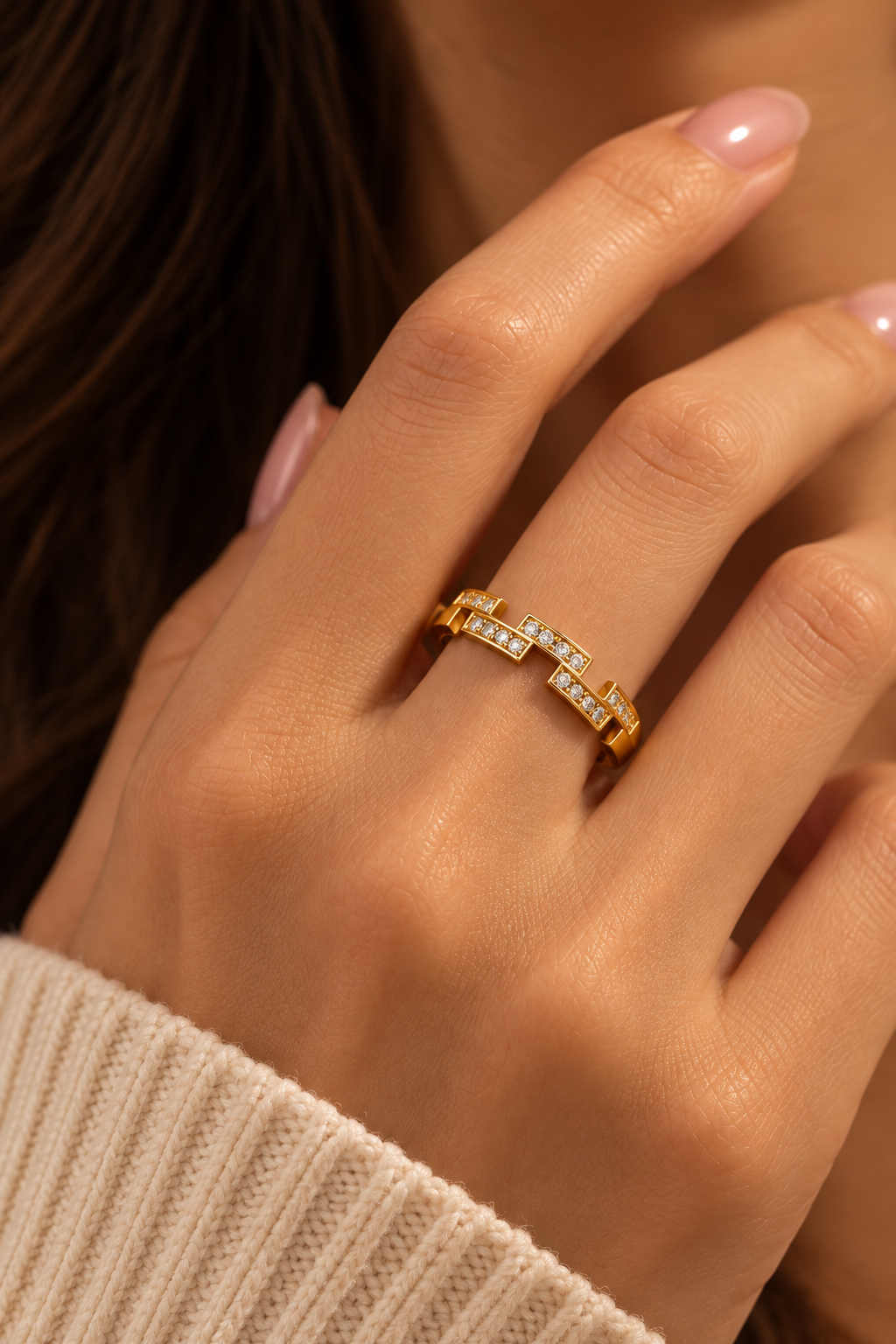 Origo Geometric Gold Crystal Ring for Women