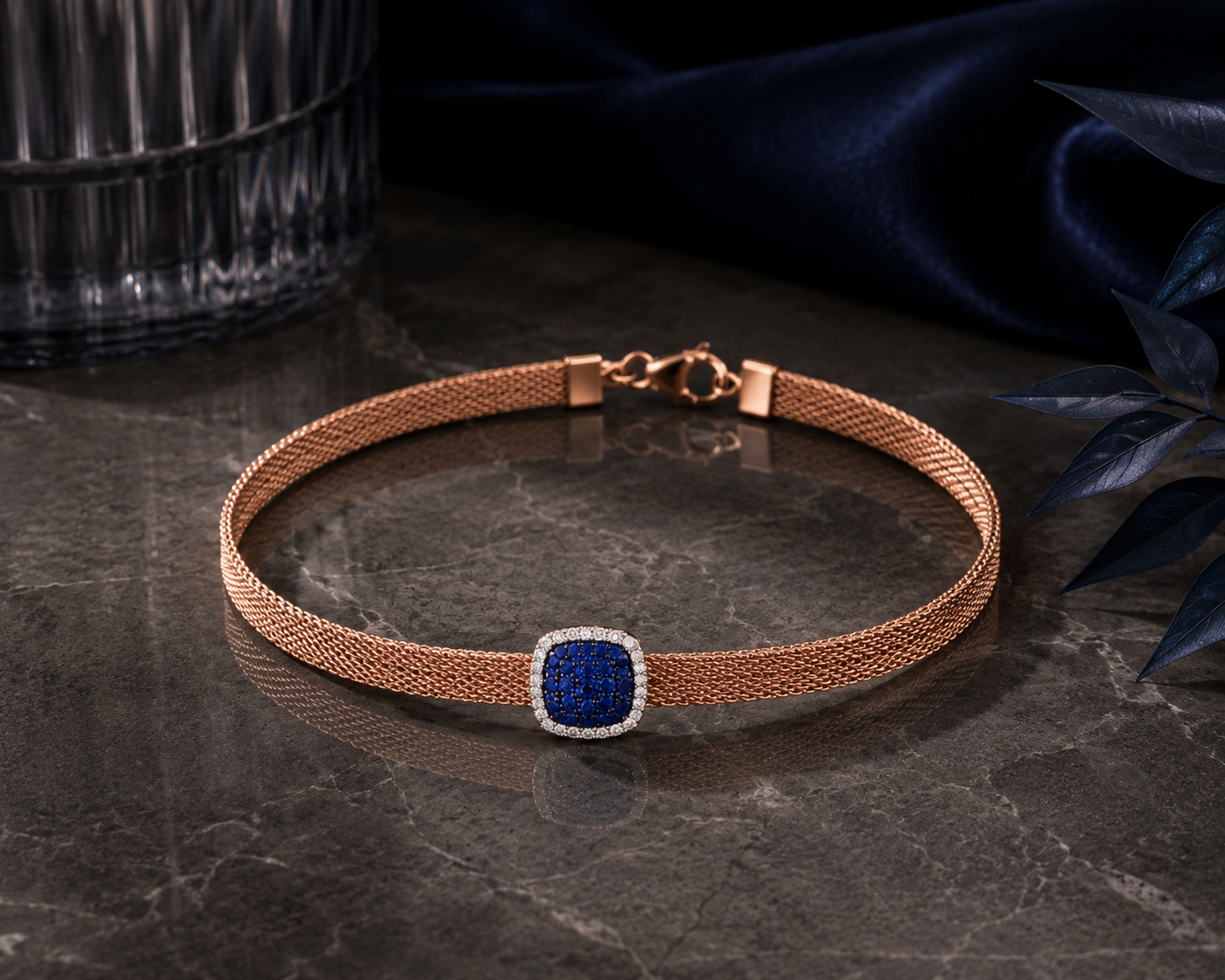Origo Royal Blue Mesh Bracelet | 925 Sterling Silver Blue Stone Bracelet for Women