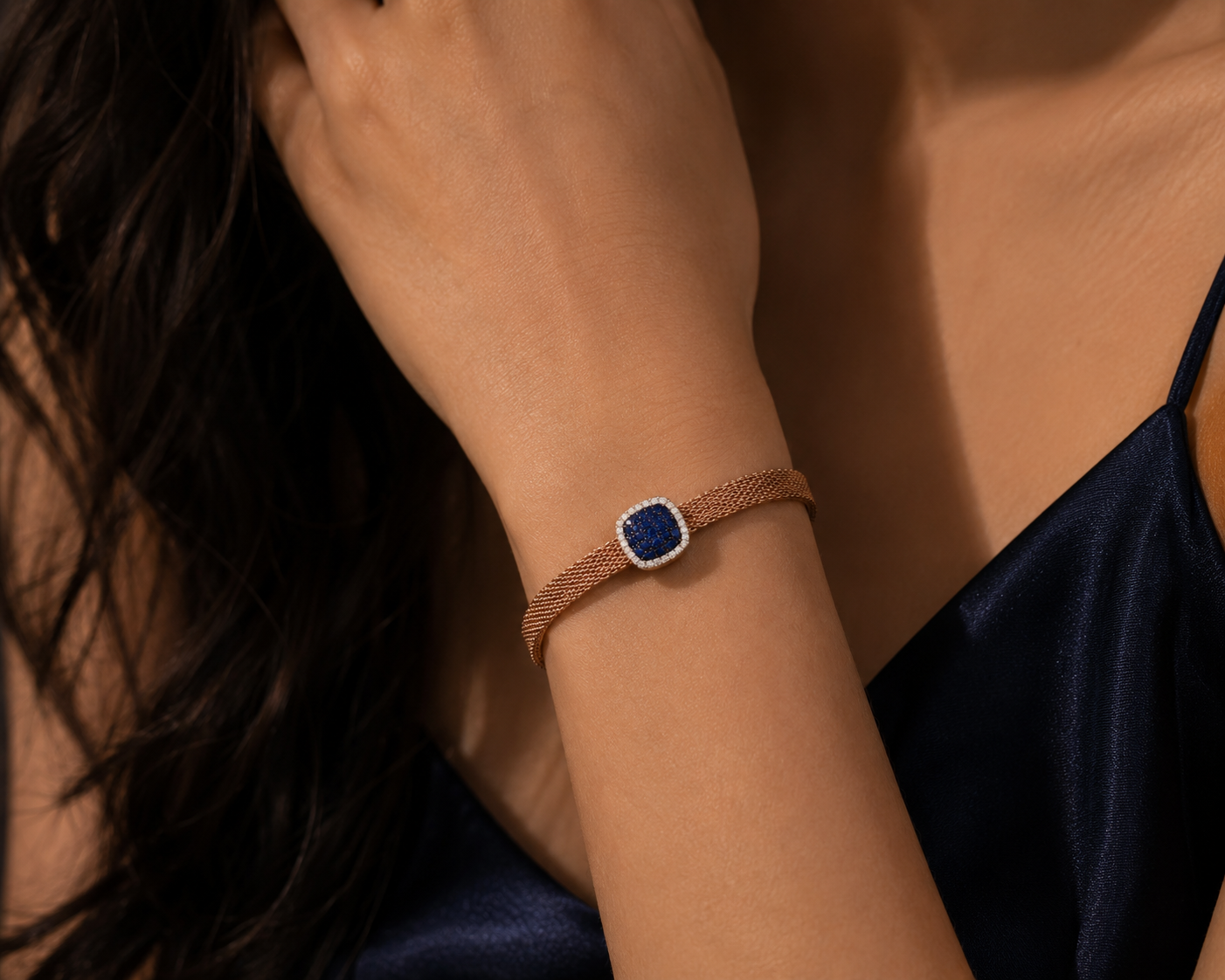 Origo Royal Blue Mesh Bracelet | 925 Sterling Silver Blue Stone Bracelet for Women