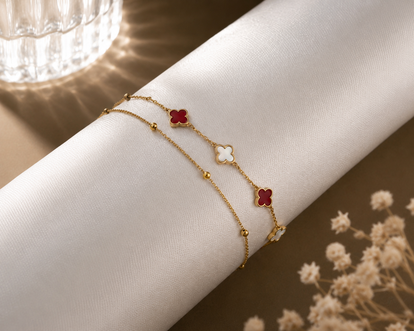 Origo Scarlet Clover Bracelet | 925 Sterling Silver Double Layered Bracelet for Women