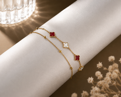 Origo Scarlet Clover Bracelet | 925 Sterling Silver Double Layered Bracelet for Women