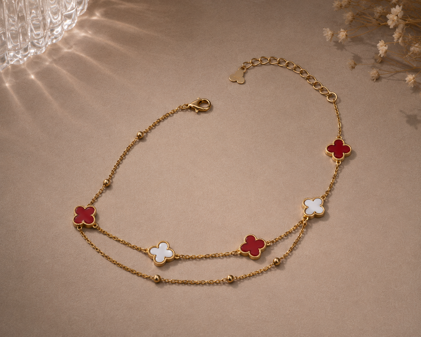 Origo Scarlet Clover Bracelet | 925 Sterling Silver Double Layered Bracelet for Women