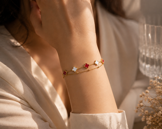 Origo Scarlet Clover Bracelet | 925 Sterling Silver Double Layered Bracelet for Women