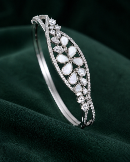 Origo Pearl Bloom Bangle | 925 Sterling Silver Mother of Pearl Floral Bangle for Women