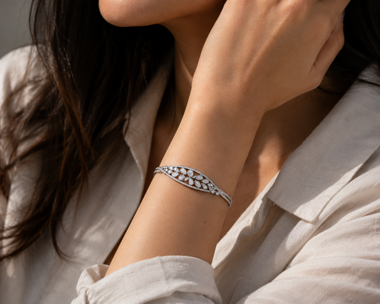 Origo Pearl Bloom Bangle | 925 Sterling Silver Mother of Pearl Floral Bangle for Women