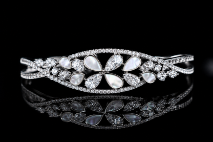 Origo Pearl Bloom Bangle | 925 Sterling Silver Mother of Pearl Floral Bangle for Women