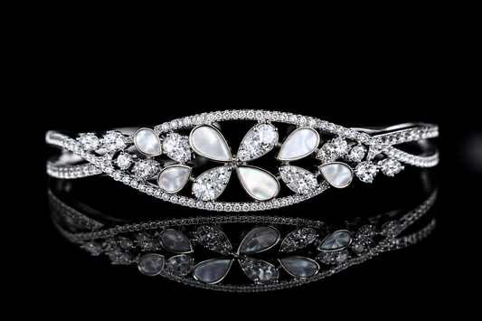 Origo Pearl Bloom Bangle | 925 Sterling Silver Mother of Pearl Floral Bangle for Women