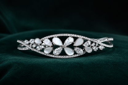 Origo Pearl Bloom Bangle | 925 Sterling Silver Mother of Pearl Floral Bangle for Women