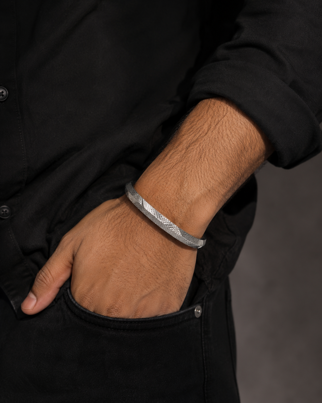 Origo Textured Silver Kada | 925 Sterling Silver Kada for Men
