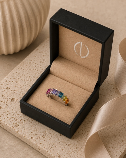 Origo Rainbow Eternity Ring | 925 Sterling Silver Multicolor CZ Ring for Women