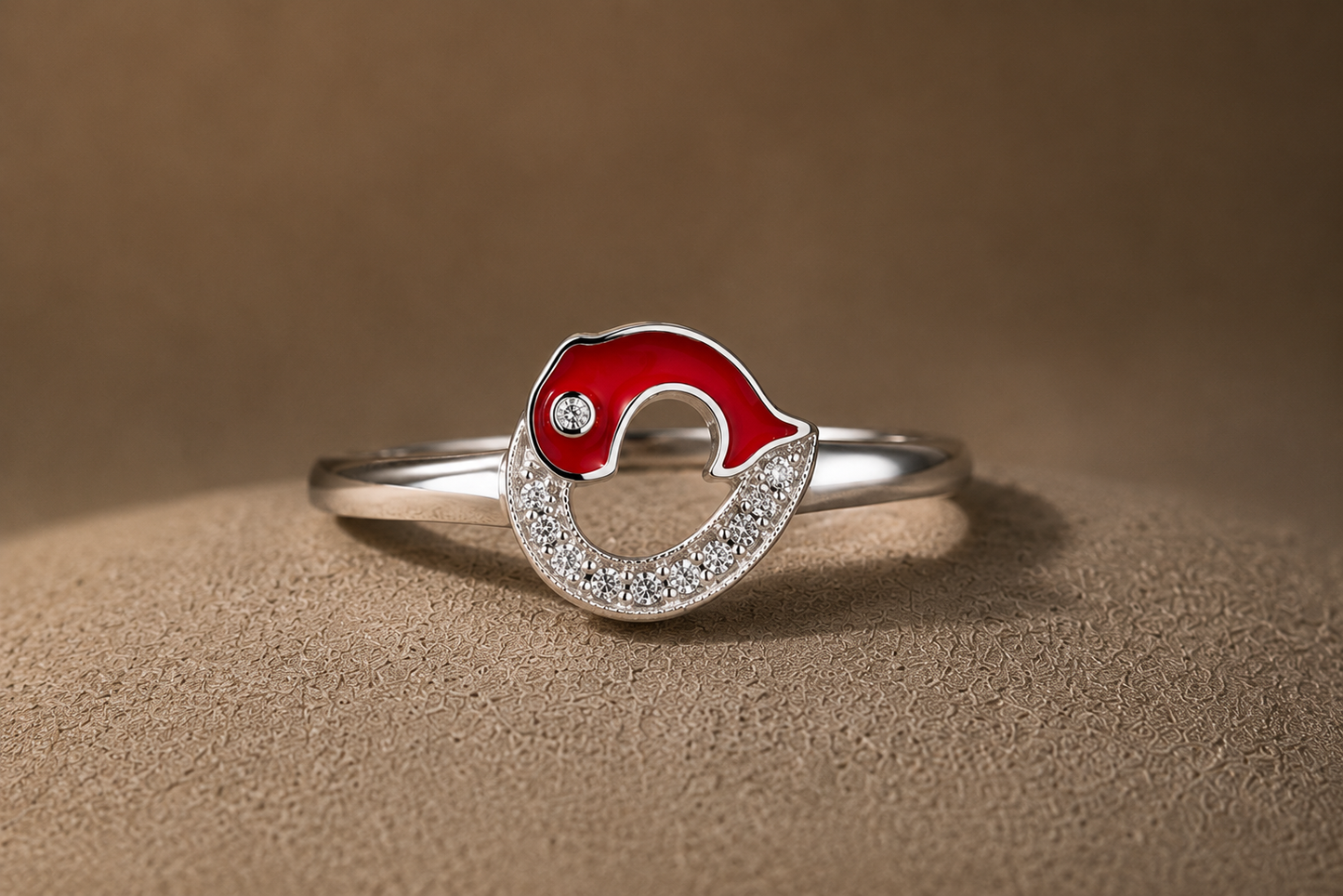 Origo Dolphin Ring | 925 Sterling Silver Red Enamel CZ Ring for Women