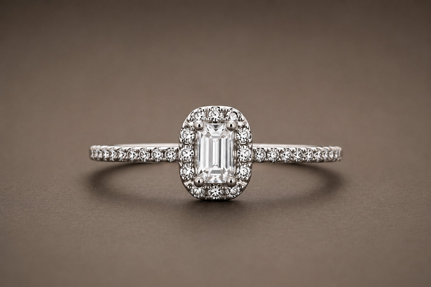 Origo Emerald Cut Halo Ring | 925 Sterling Silver CZ Ring for Women