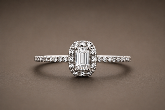Origo Emerald Cut Halo Ring | 925 Sterling Silver CZ Ring for Women