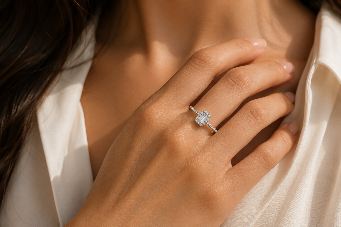 Origo Emerald Cut Halo Ring | 925 Sterling Silver CZ Ring for Women