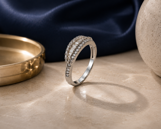 Origo Halo Baguette Ring | 925 Sterling Silver CZ Ring for Women