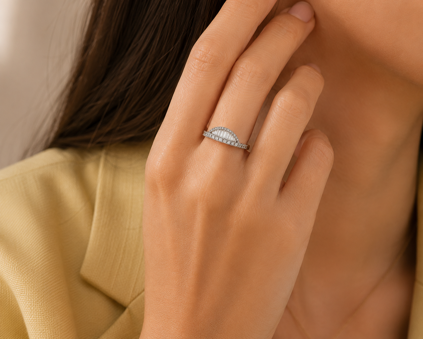 Origo Halo Baguette Ring | 925 Sterling Silver CZ Ring for Women