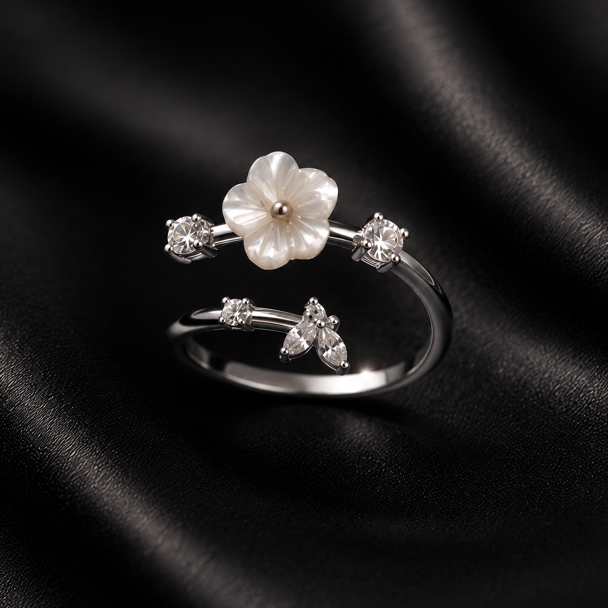 Origo Mother of Pearl Flower Ring | 925 Sterling Silver Floral Ring for Women