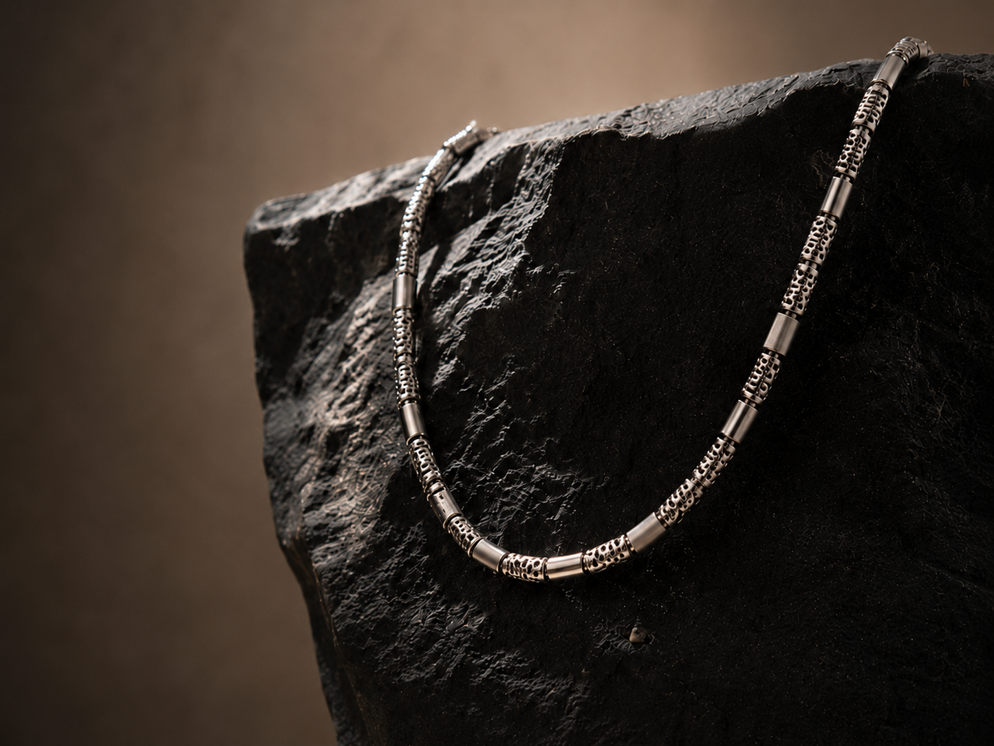 Origo Noir Beaded Chain | 925 Sterling Silver Men's Chain Necklace