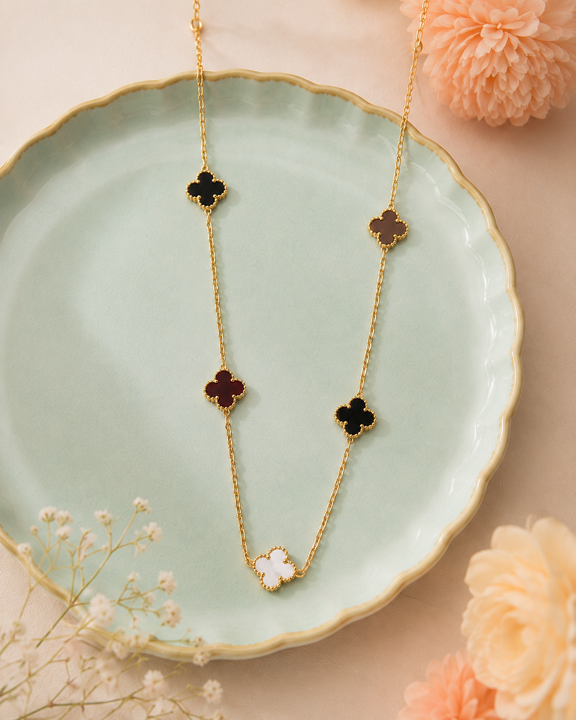 Origo Clover Station Necklace | 925 Sterling Silver For Women | Gold Polish