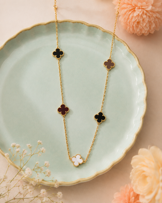 Origo Clover Station Necklace | 925 Sterling Silver For Women | Gold Polish