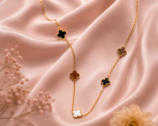 Origo Clover Station Necklace | 925 Sterling Silver For Women | Gold Polish