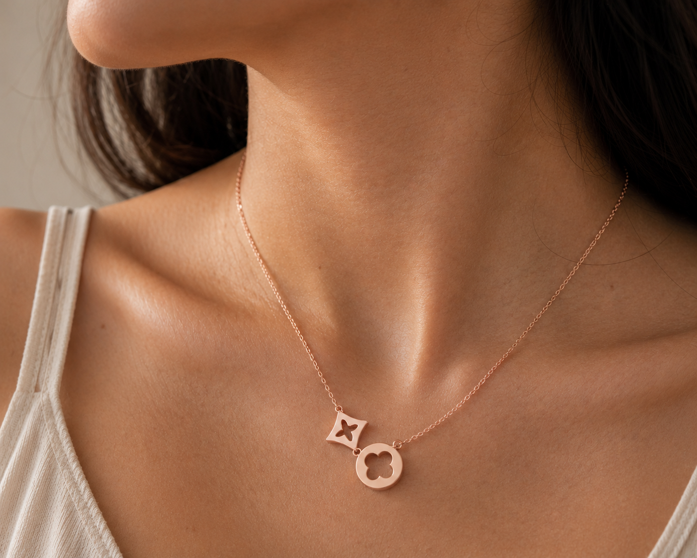 Origo Dual Clover Necklace | 925 Sterling Silver For Women| Rose Gold