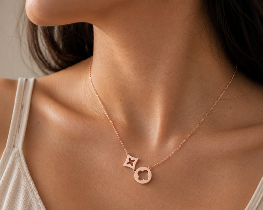 Origo Dual Clover Necklace | 925 Sterling Silver For Women| Rose Gold