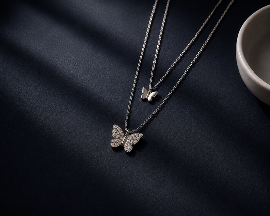 Origo Butterfly Necklace | Double Layer 925 Sterling Silver For Women
