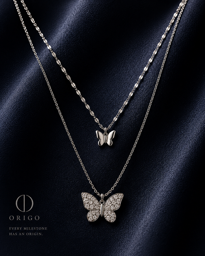Origo Butterfly Necklace | Double Layer 925 Sterling Silver For Women