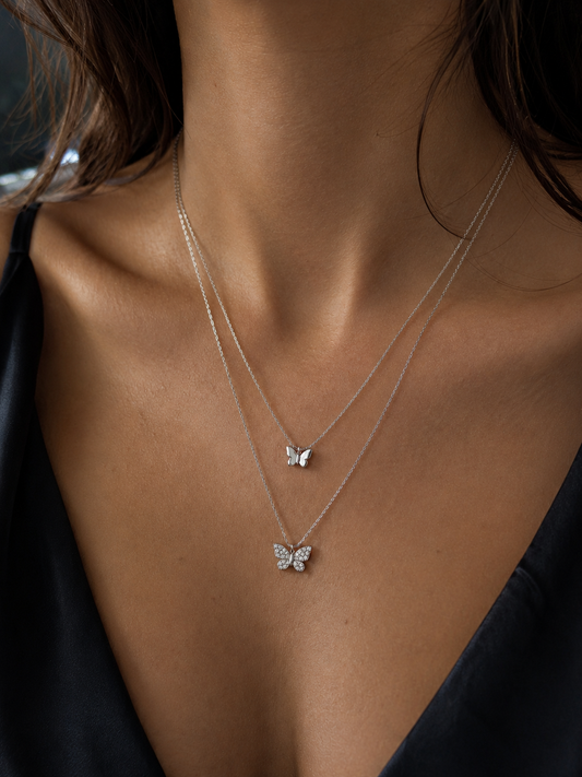 Origo Butterfly Necklace | Double Layer 925 Sterling Silver For Women