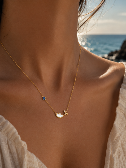 Origo Whale Pendant Necklace | 925 Sterling Silver For Women | Gold Polish