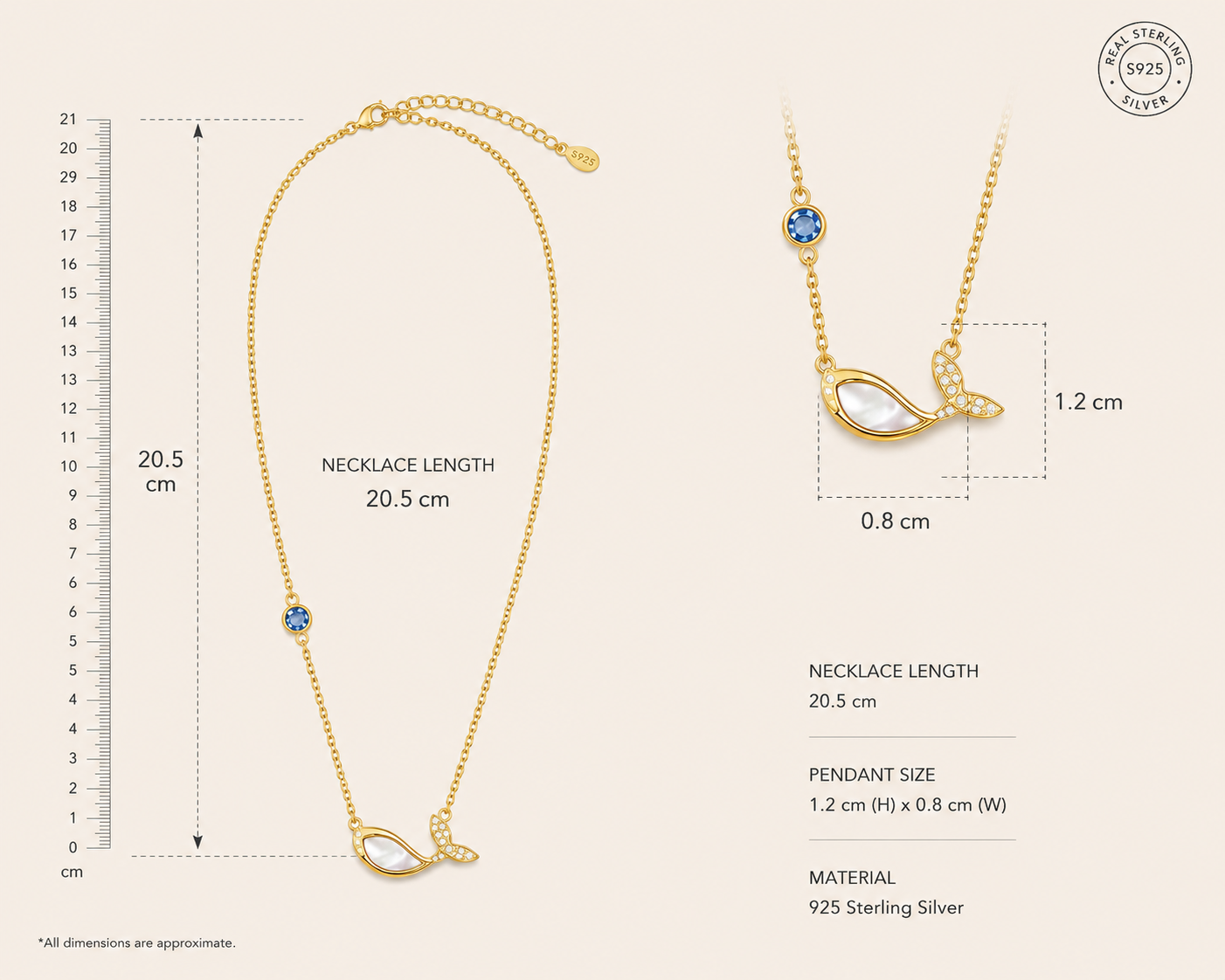 Origo Whale Pendant Necklace | 925 Sterling Silver For Women | Gold Polish