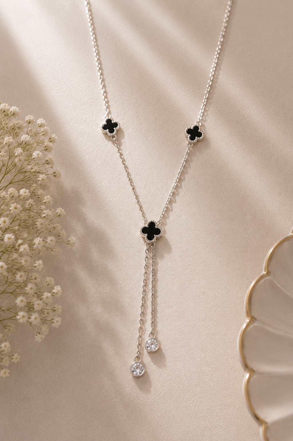 Origo Clover Lariat Necklace | 925 Sterling Silver Station Necklace for Women