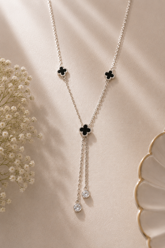 Origo Clover Lariat Necklace | 925 Sterling Silver Station Necklace for Women