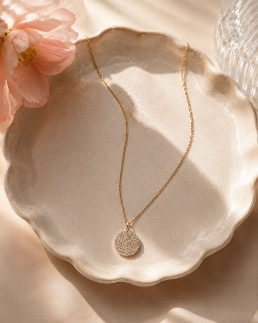 Origo Round Disc Pendant Necklace | 925 Sterling Silver Gold Polish Necklace for Women