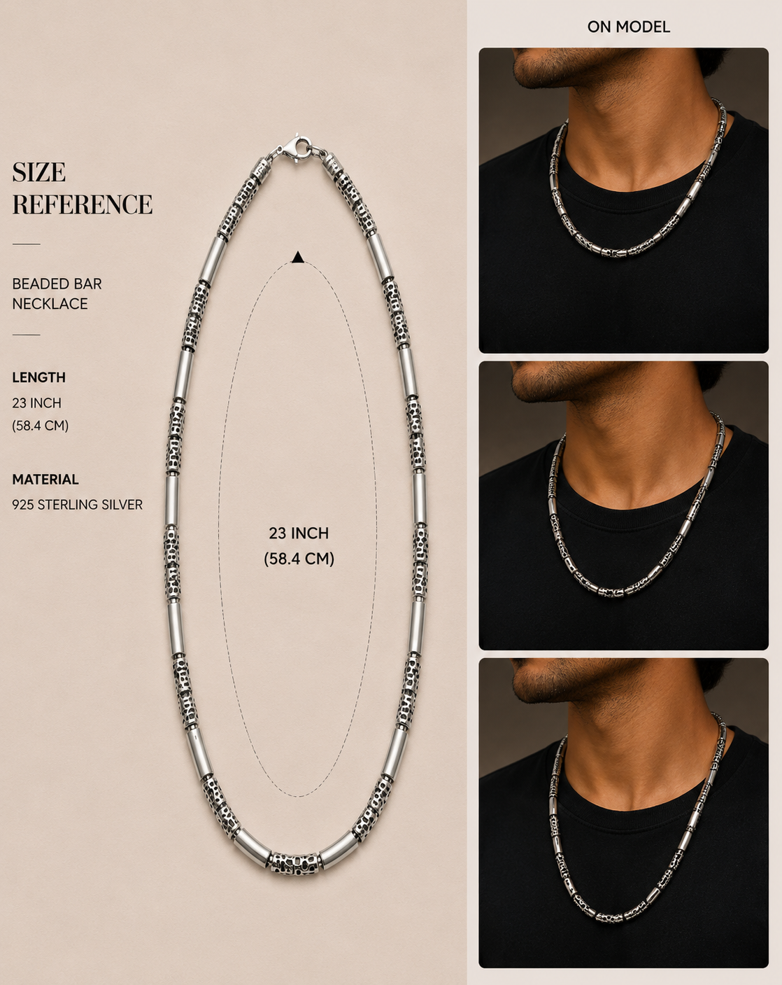Origo Noir Beaded Chain | 925 Sterling Silver Men's Chain Necklace