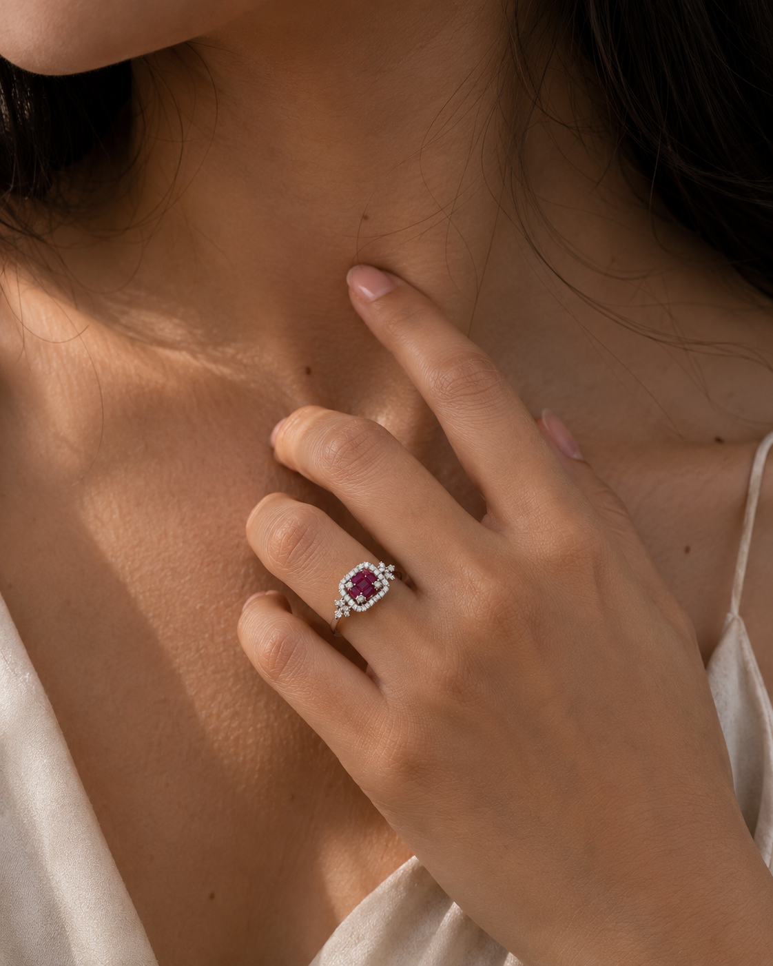 Origo Pink Gemstone Ring | 925 Sterling Silver Halo Ring for Women