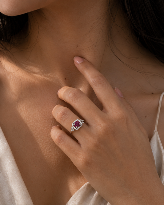 Origo Pink Gemstone Ring | 925 Sterling Silver Halo Ring for Women