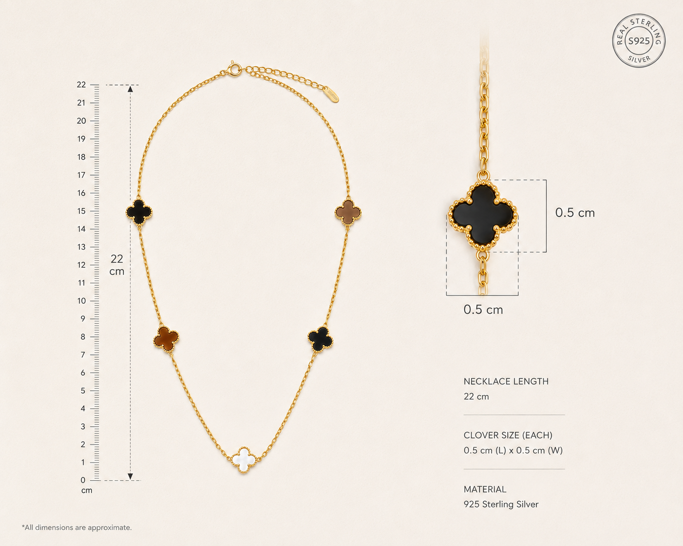 Origo Clover Station Necklace | 925 Sterling Silver For Women | Gold Polish