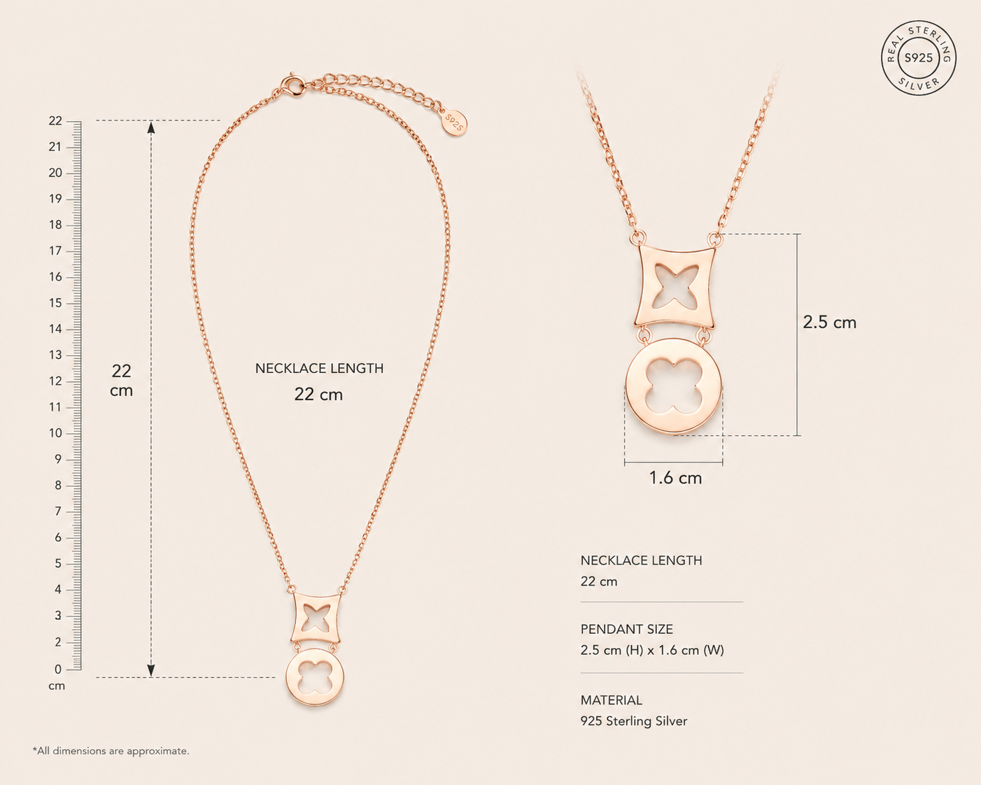 Origo Dual Clover Necklace | 925 Sterling Silver For Women| Rose Gold