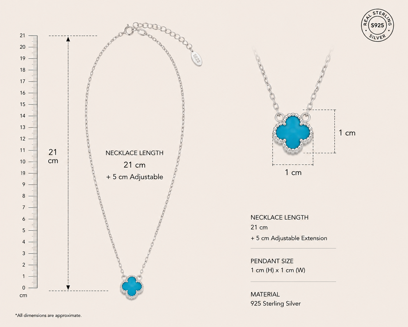 Origo Blue Clover Necklace | 925 Sterling Silver Clover Pendant Necklace for Women