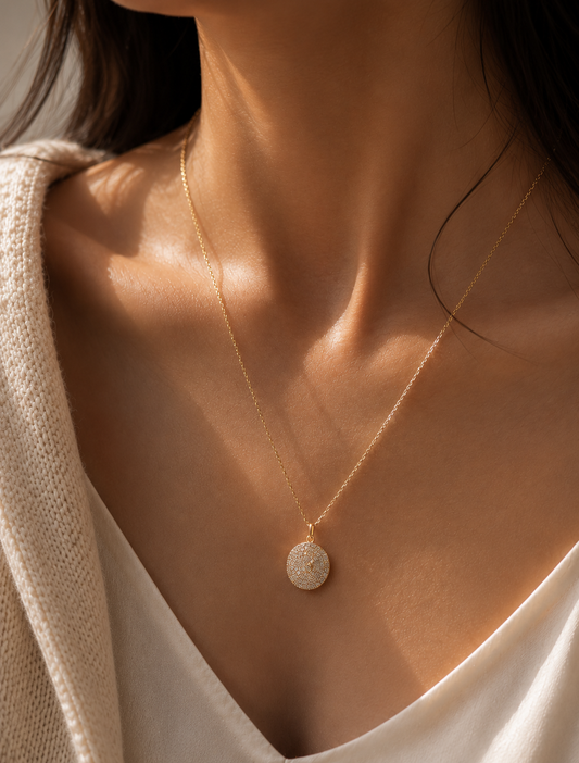 Origo Round Disc Pendant Necklace | 925 Sterling Silver Gold Polish Necklace for Women