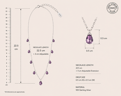 Origo Purple Drop Necklace | 925 Sterling Silver Dangle Necklace for Women