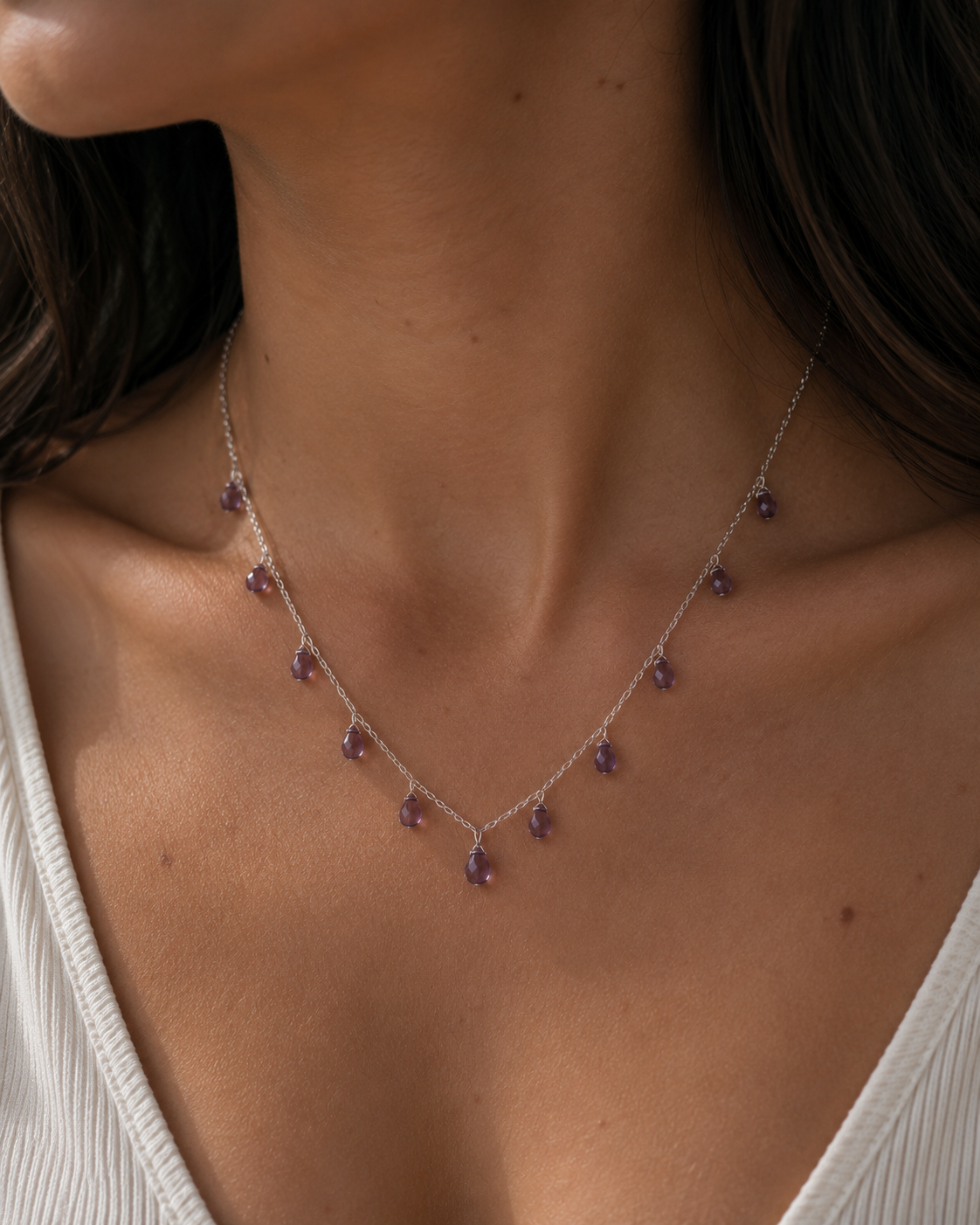 Origo Purple Drop Necklace | 925 Sterling Silver Dangle Necklace for Women